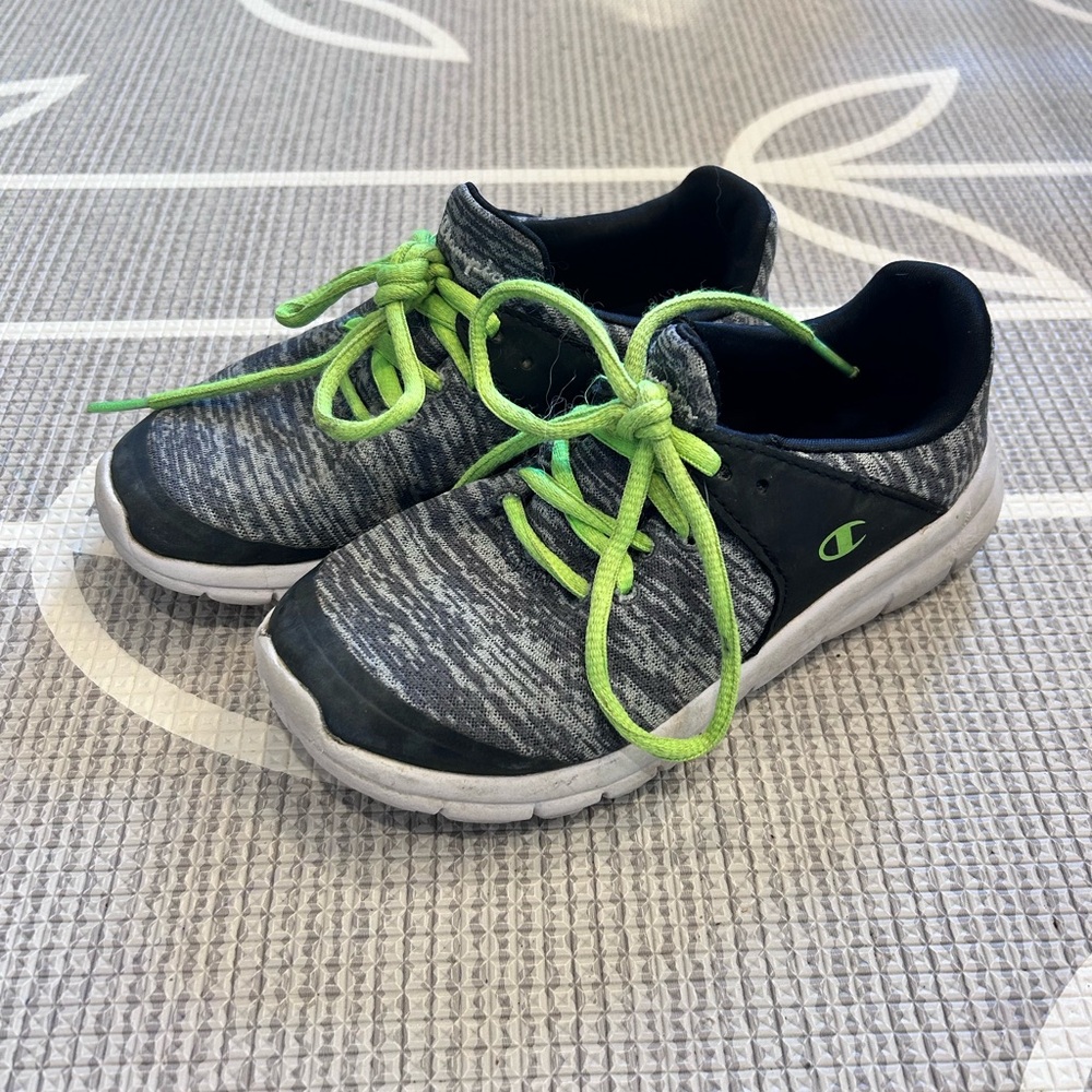 Champion Gray and Green Sneakers with Knit Upper and Lime Accents